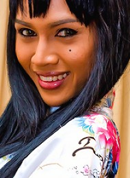 Ladyboy revealing sexy underwear under her kimono